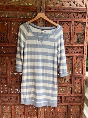 Roxy Cream and Gray Striped Sweater Dress